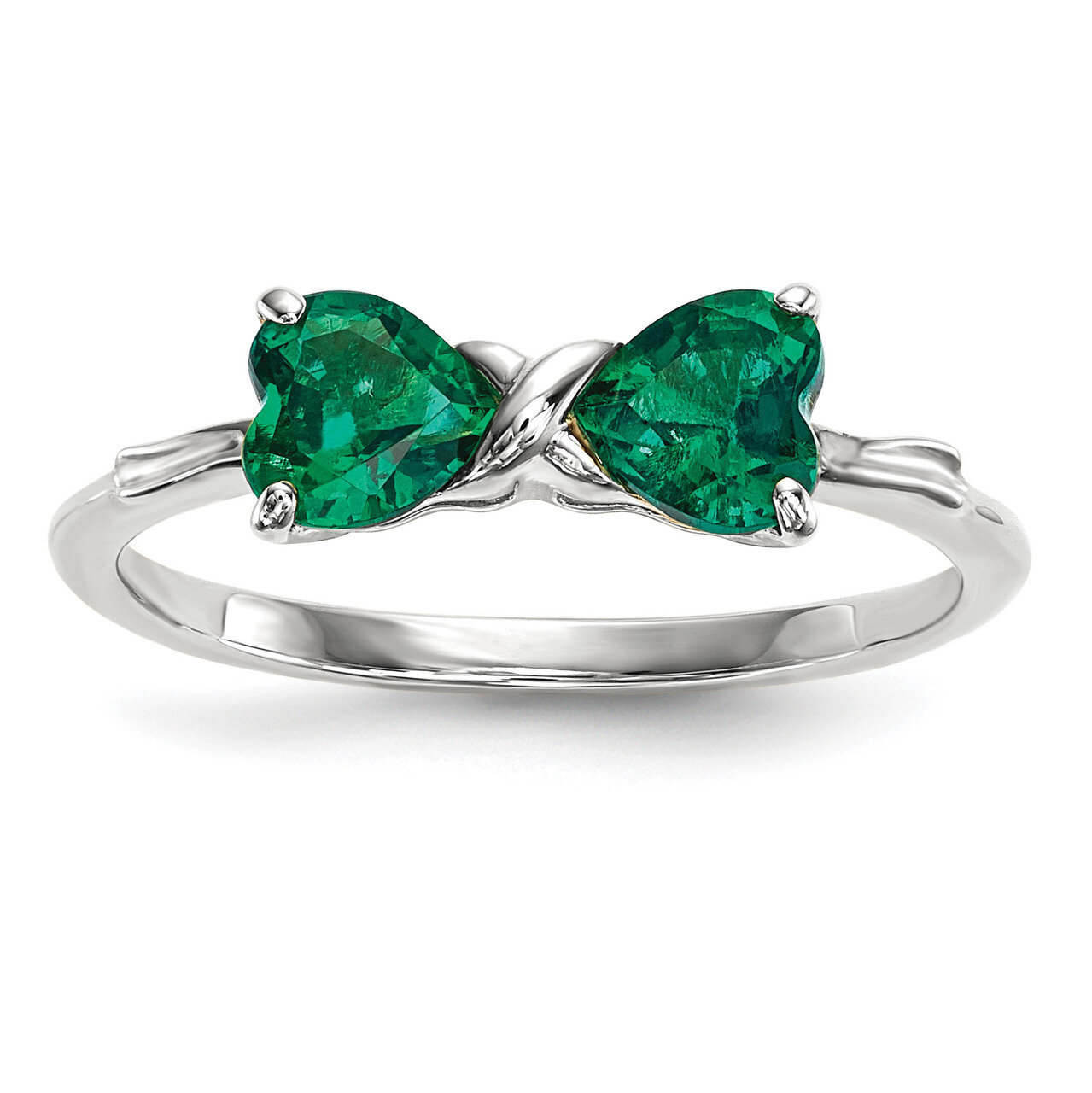 Created Emerald Bow Ring 14k white Gold Polished XBS556, MPN: XBS556, 883957235820