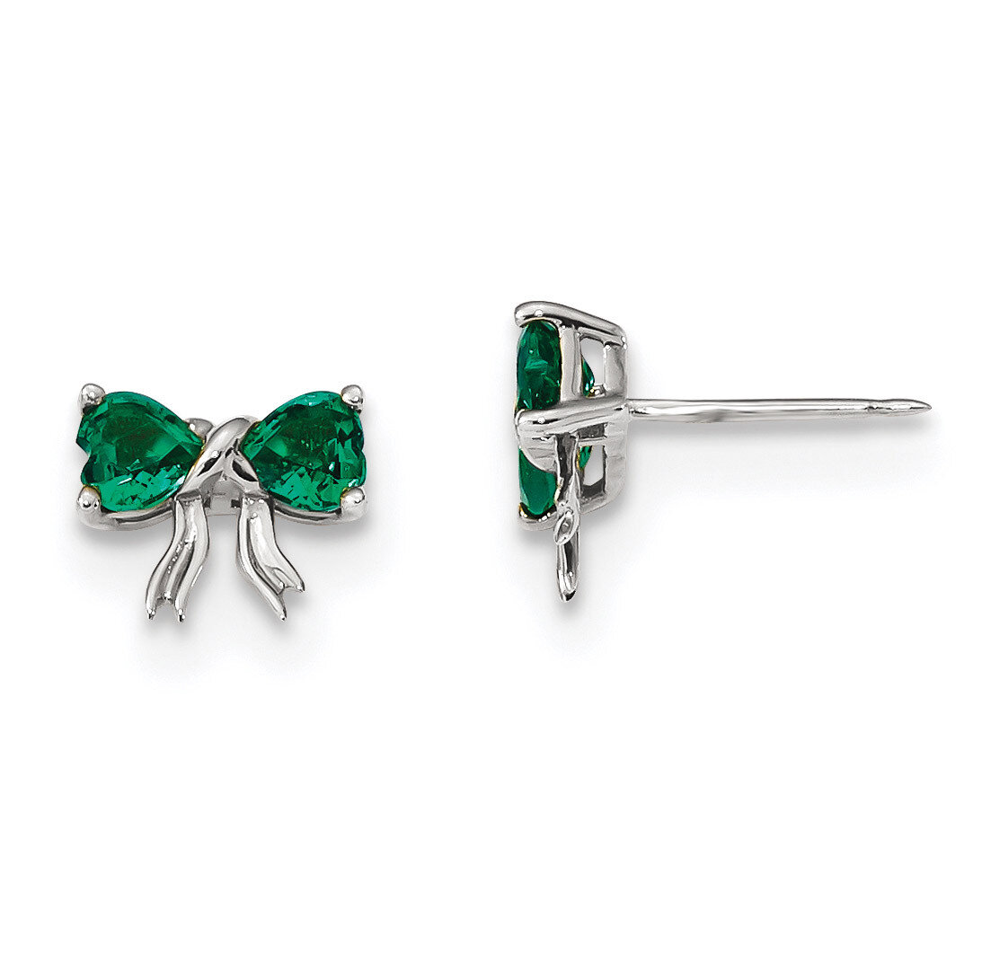 Created Emerald Bow Post Earrings 14k white Gold Polished XBS561