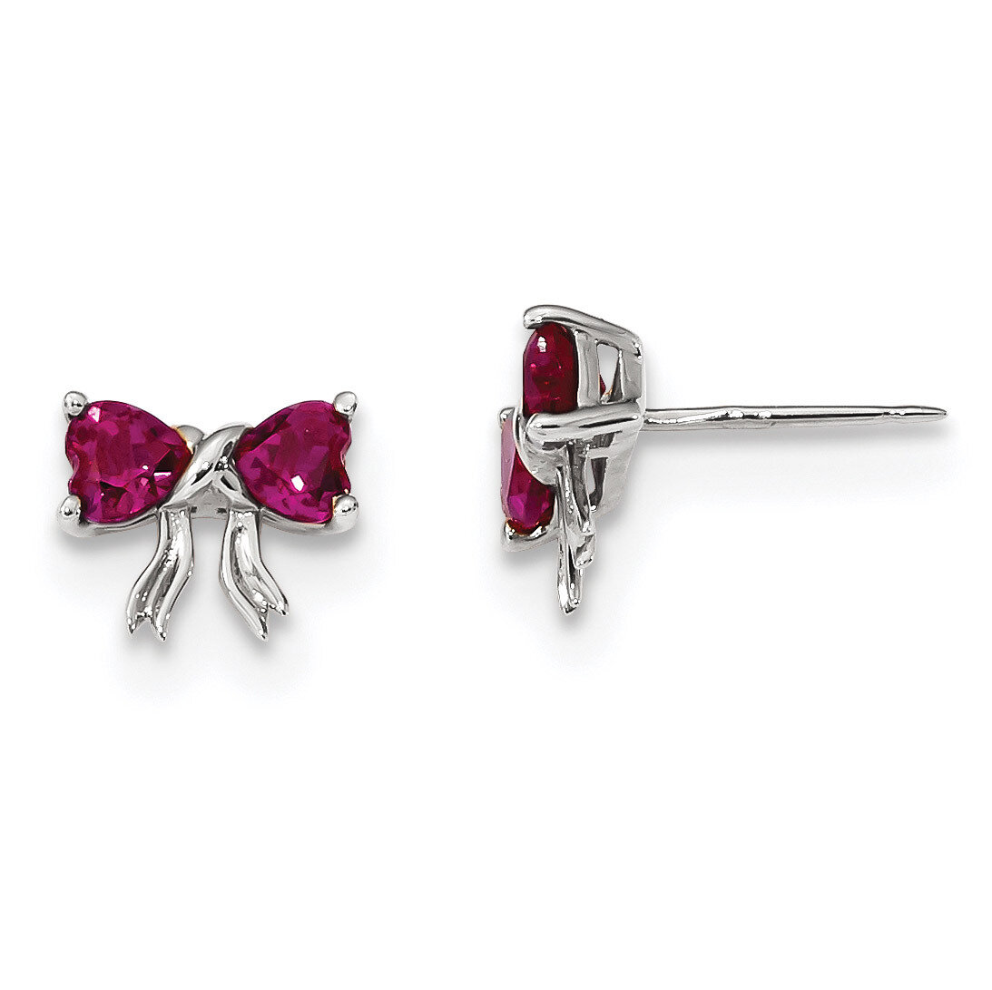 Created Ruby Bow Post Earrings 14k white Gold Polished XBS563, MPN: XBS563, 191101168543