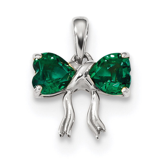 Created Emerald Bow Pendant 14k white Gold Polished XBS566, MPN: XBS566, 883957236100