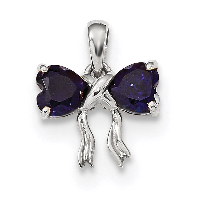 Created Sapphire Bow Pendant 14k white Gold Polished XBS580