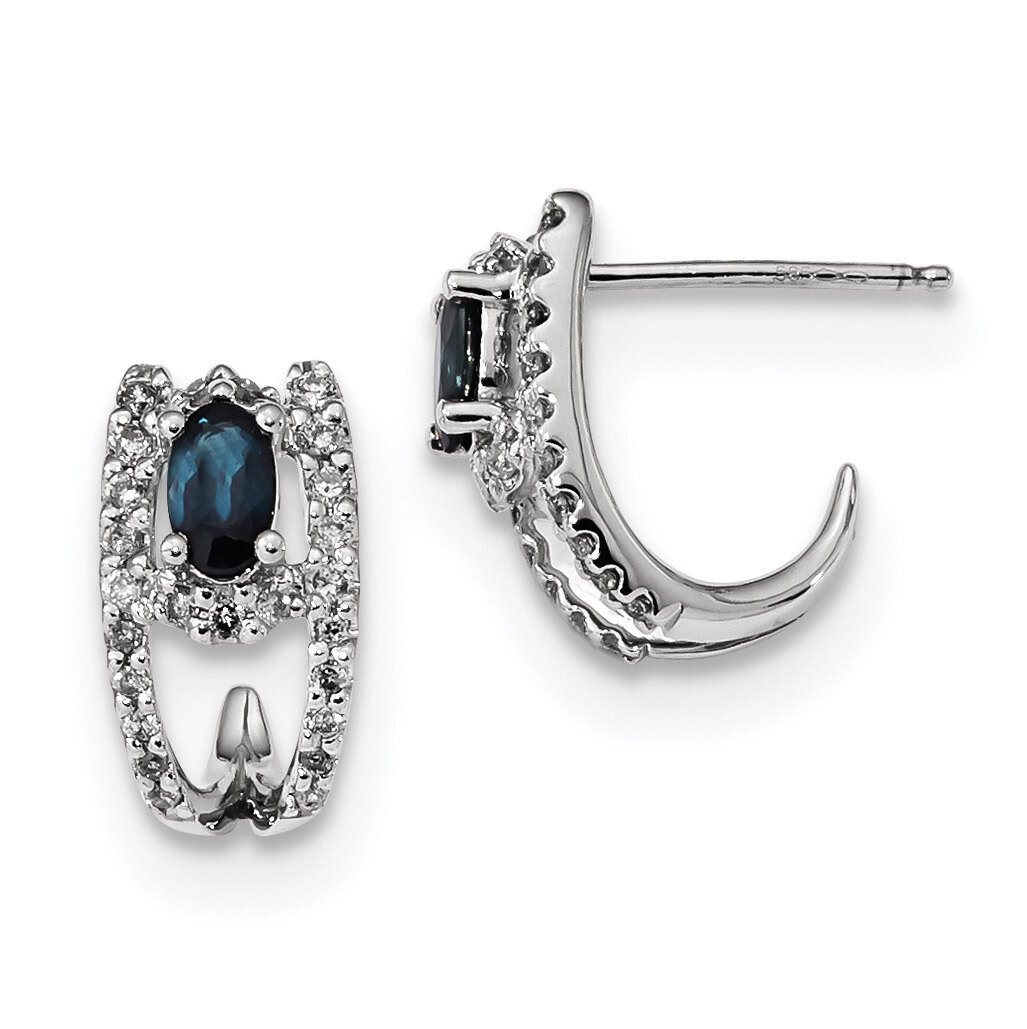 Diamond and Sapphire Polished J Hoop Earrings 14k white Gold XE3120S/AA