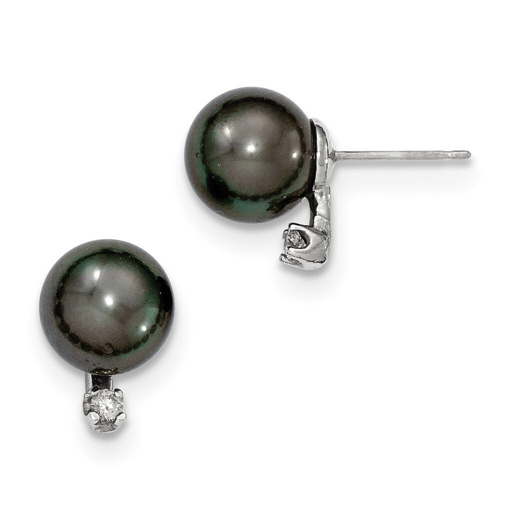 9-10mm Black Tahitian Cultured Pearl Diamond Post Earrings 14k white Gold XF458E, MPN: XF458E, 8839…