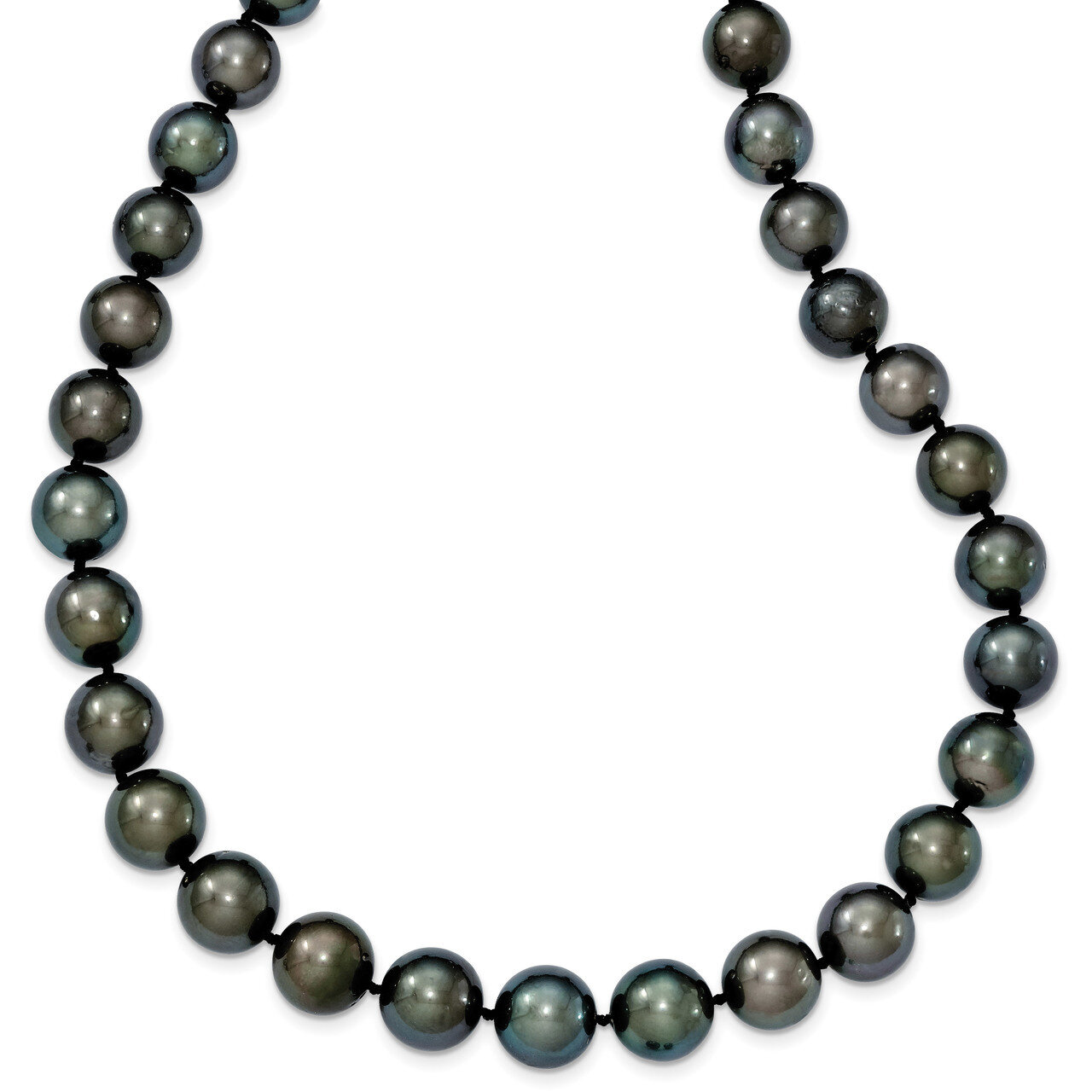 10-12mm Off-round Black Tahitian Cultured Pearl Grad. Neck 14k white Gold XF464-19