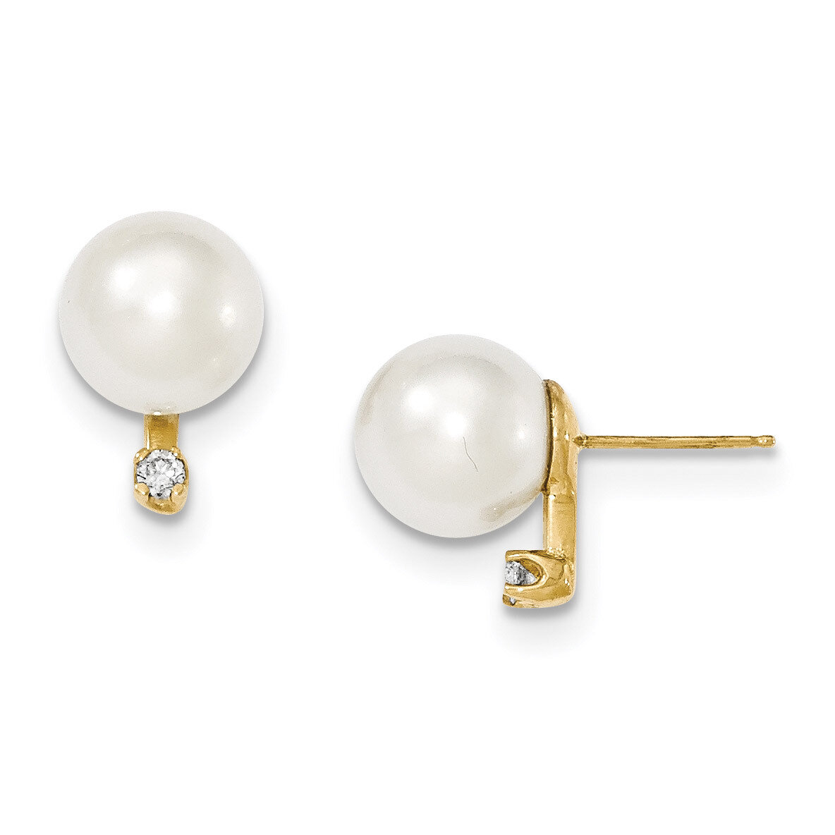 9-10mm Round White South Sea Cultured Pearl Diamond Post Earrings 14k Gold XF470E, MPN: XF470E, 883…