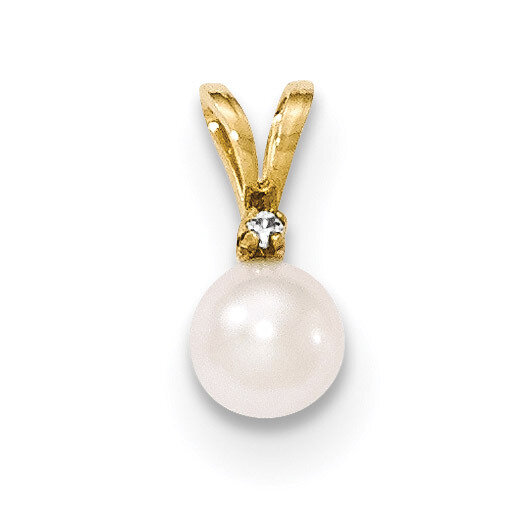 6-7mm Round White Saltwater Akoya Cultured Pearl Diamond Pendant 14k Gold XF473, MPN: XF473, 883957…