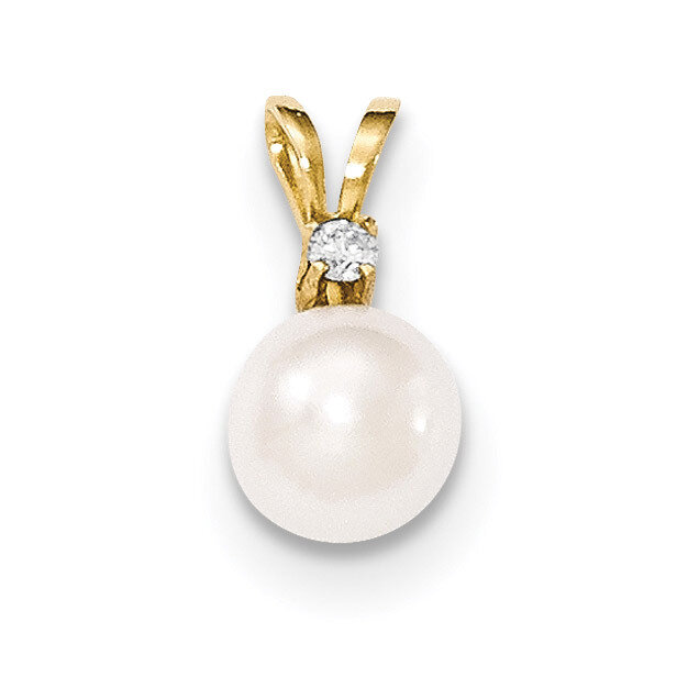 8-9mm Round White Saltwater Akoya Cultured Pearl Diamond Pendant 14k Gold XF477, MPN: XF477, 883957…