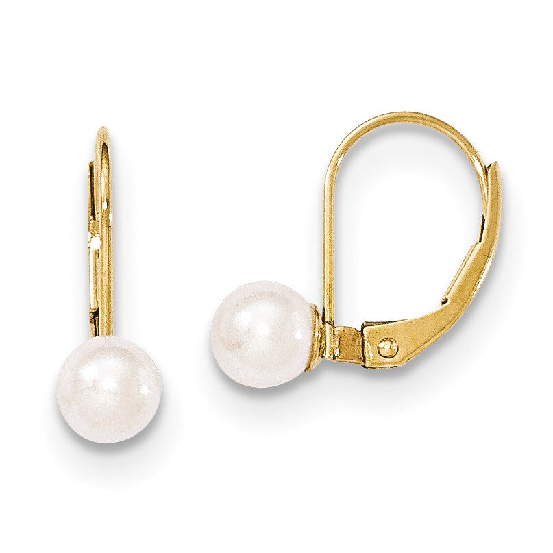 5-6mm Round White Saltwater Akoya Cultured Pearl Leverback Earrings 14k Gold XF479E