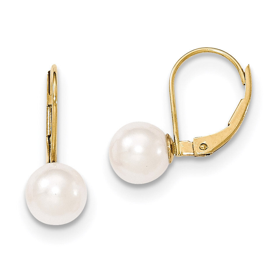 7-8mm Round White Saltwater Akoya Cultured Pearl Leverback Earrings 14k Gold XF481E, MPN: XF481E, 1…