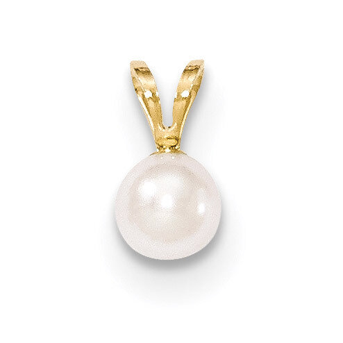 5-6mm Round White Saltwater Akoya Cultured Pearl Pendant 14k Gold XF486
