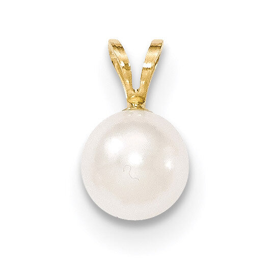 7-8mm Round White Saltwater Akoya Cultured Pearl Pendant 14k Gold XF488
