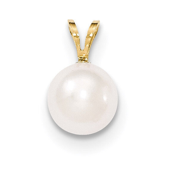 8-9mm Round White Saltwater Akoya Cultured Pearl Pendant 14k Gold XF489