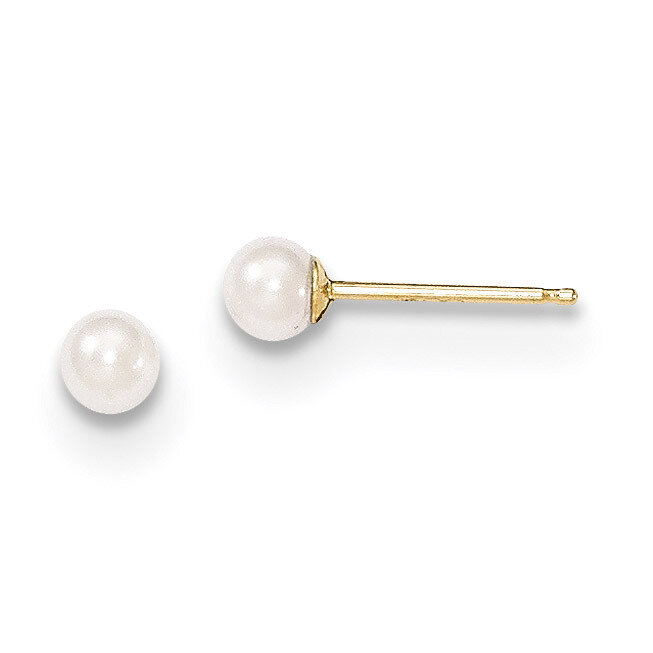 3-4mm Round White Saltwater Akoya Cultured Pearl Post Earrings 14k Gold XF490E, MPN: XF490E, 191101…