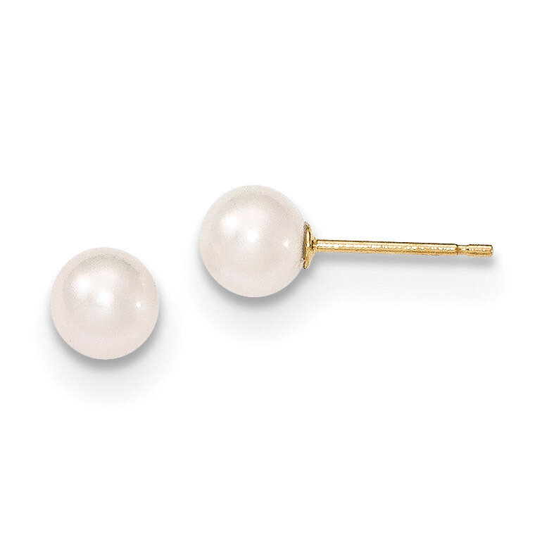 5-6mm Round White Saltwater Akoya Cultured Pearl Post Earrings 14k Gold XF492E
