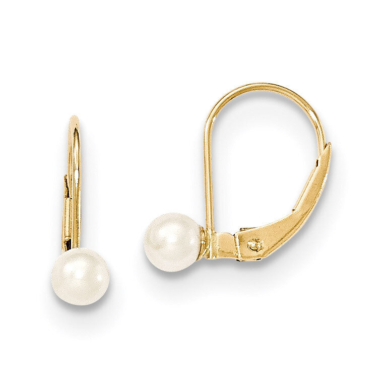 4-5mm White Fresh Water Cultured Pearl Leverback Earrings 14k Gold XF495E, MPN: XF495E, 191101434068