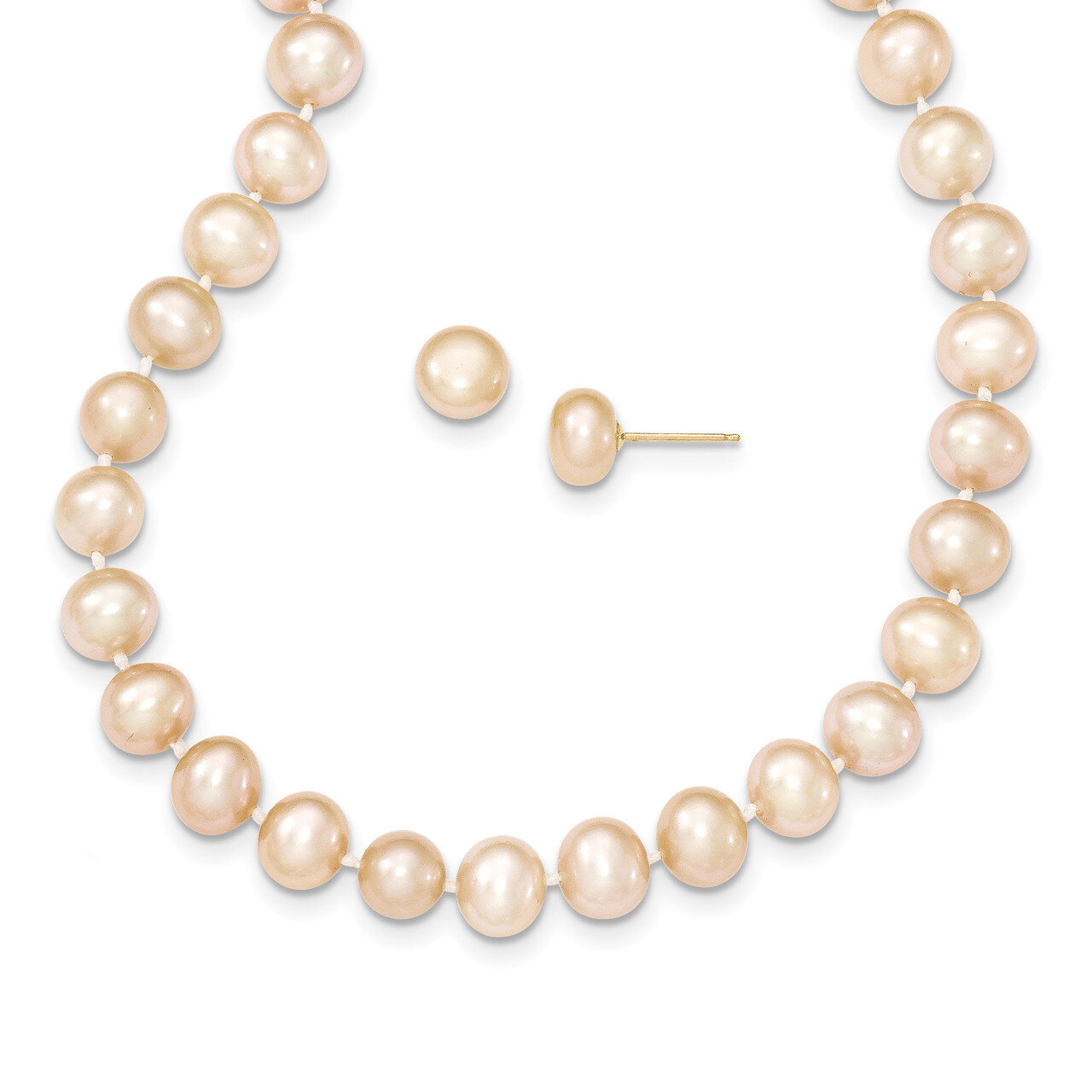18 Inch 7-8mm Fresh Water Cultured Pearl Necklace and Button Stud Set 14k Gold XF497SET, MPN: XF497…