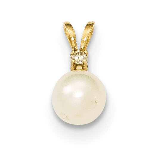6-7mm Round White Fresh Water Cultured Pearl Diamond Pendant 14k Gold XF510, MPN: XF510, 8839579404…
