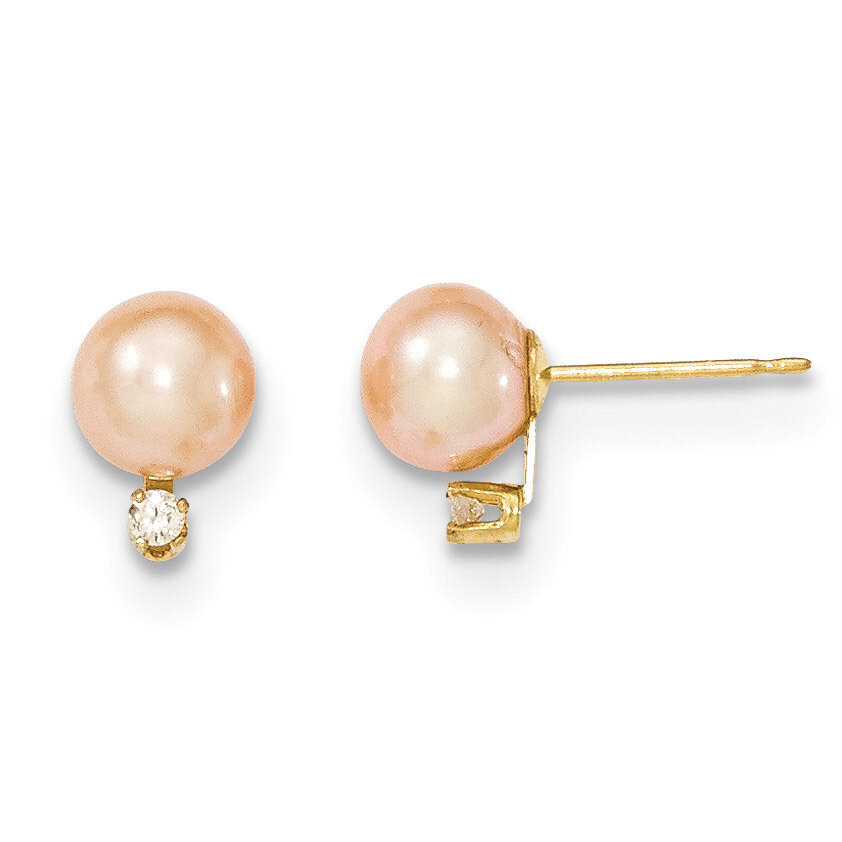 6-7mm Round Pink Fresh Water Cultured Pearl Diamond Post Earrings 14k Gold XF512E, MPN: XF512E, 191…