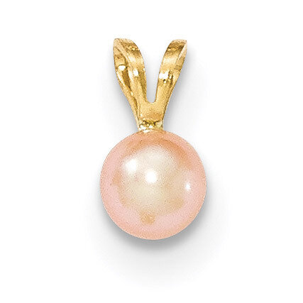 5-6mm Round Pink Fresh Water Cultured Pearl Pendant 14k Gold XF521