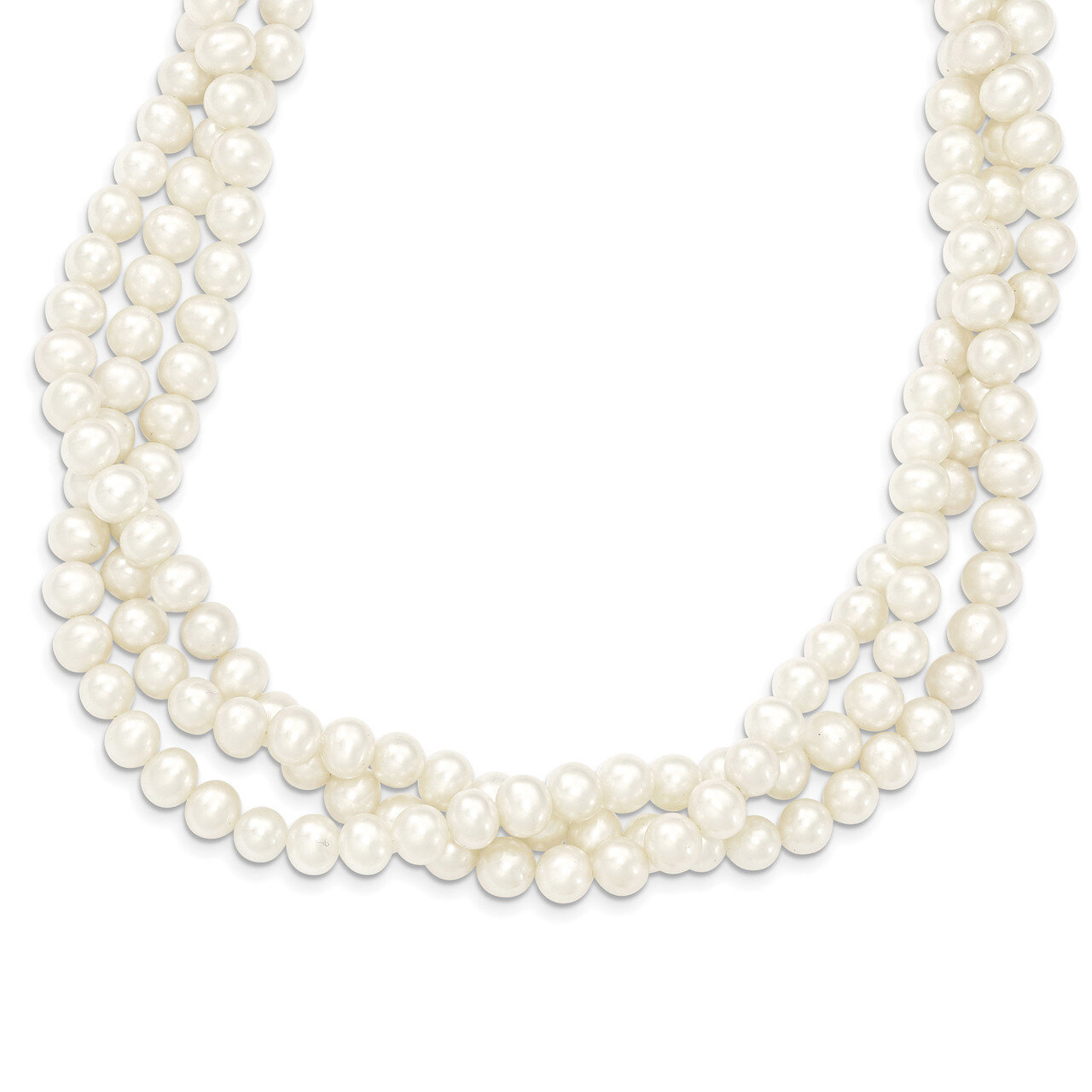 21 Inch 6-7mm White Fresh Water Cultured 3-Strand Pearl Necklace 14k Gold XF553-21