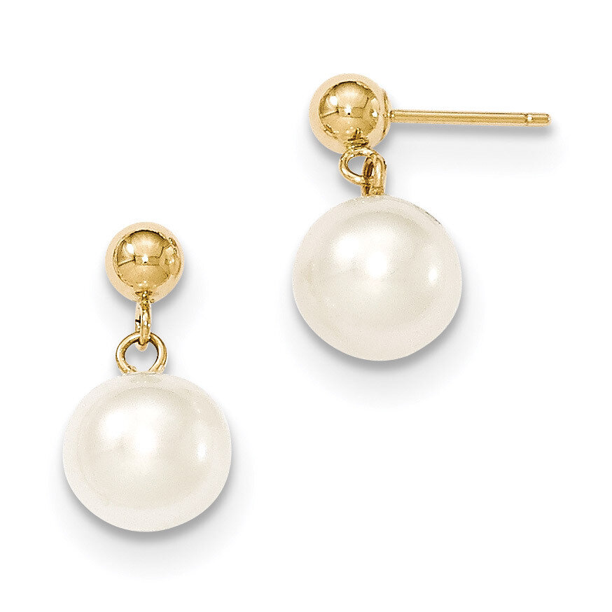 8-8.5mm Round White Fresh Water Cultured Pearl Post Dangle 14k Gold XF570, MPN: XF570, 191101434174