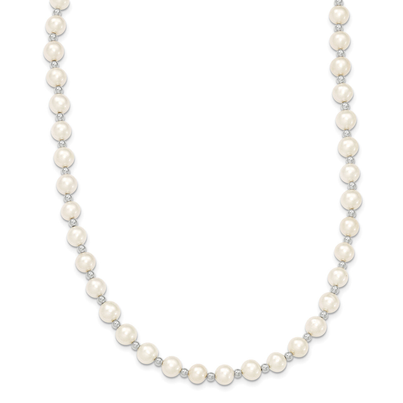 18 Inch Bead and 6-7mm White Fresh Water Cultured Pearl Necklace 14k white Gold XF572-18, MPN: XF57…