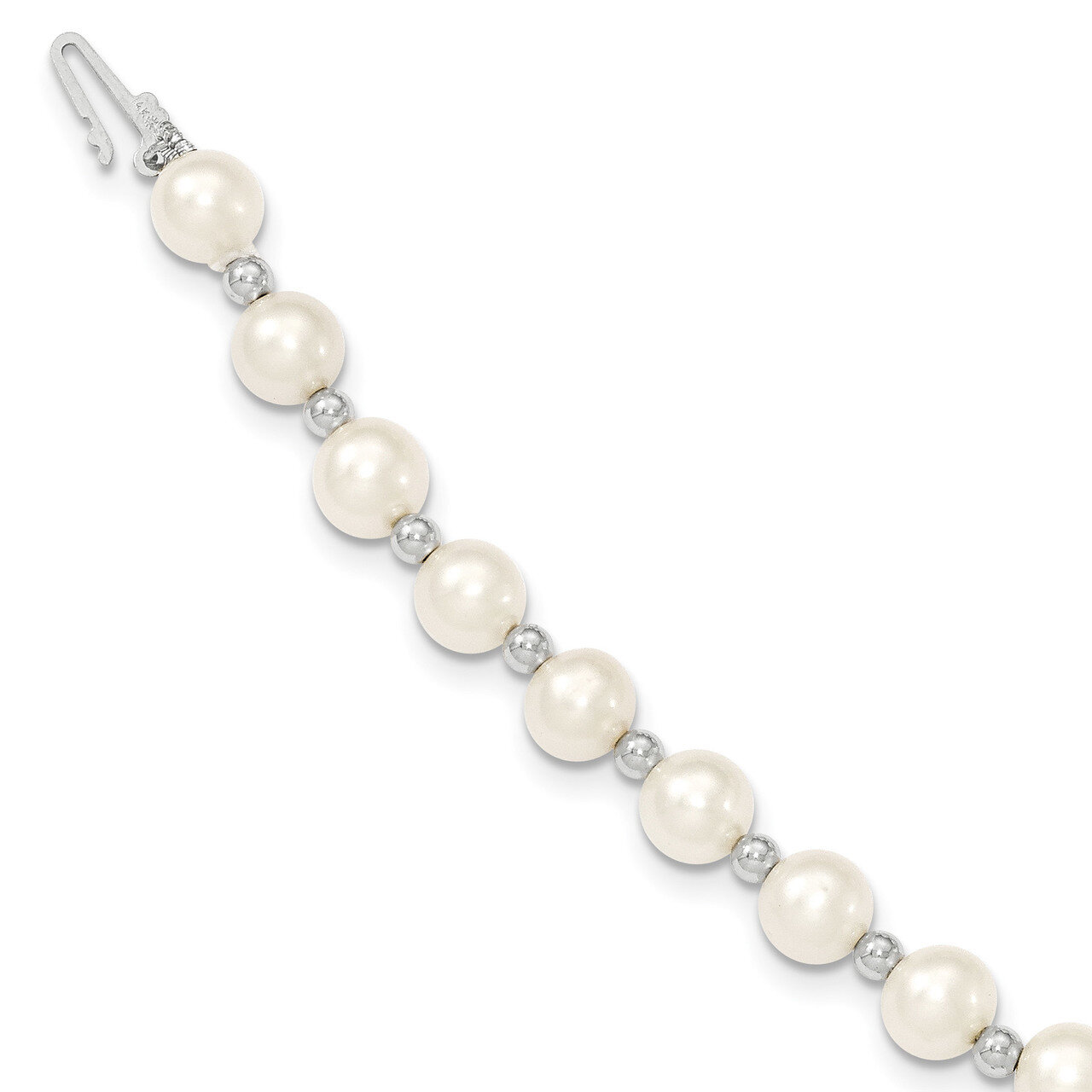 7 Inch Bead and 6-7mm White Fresh Water Cultured Pearl Bracelet 14k white Gold XF572-7, MPN: XF572-…