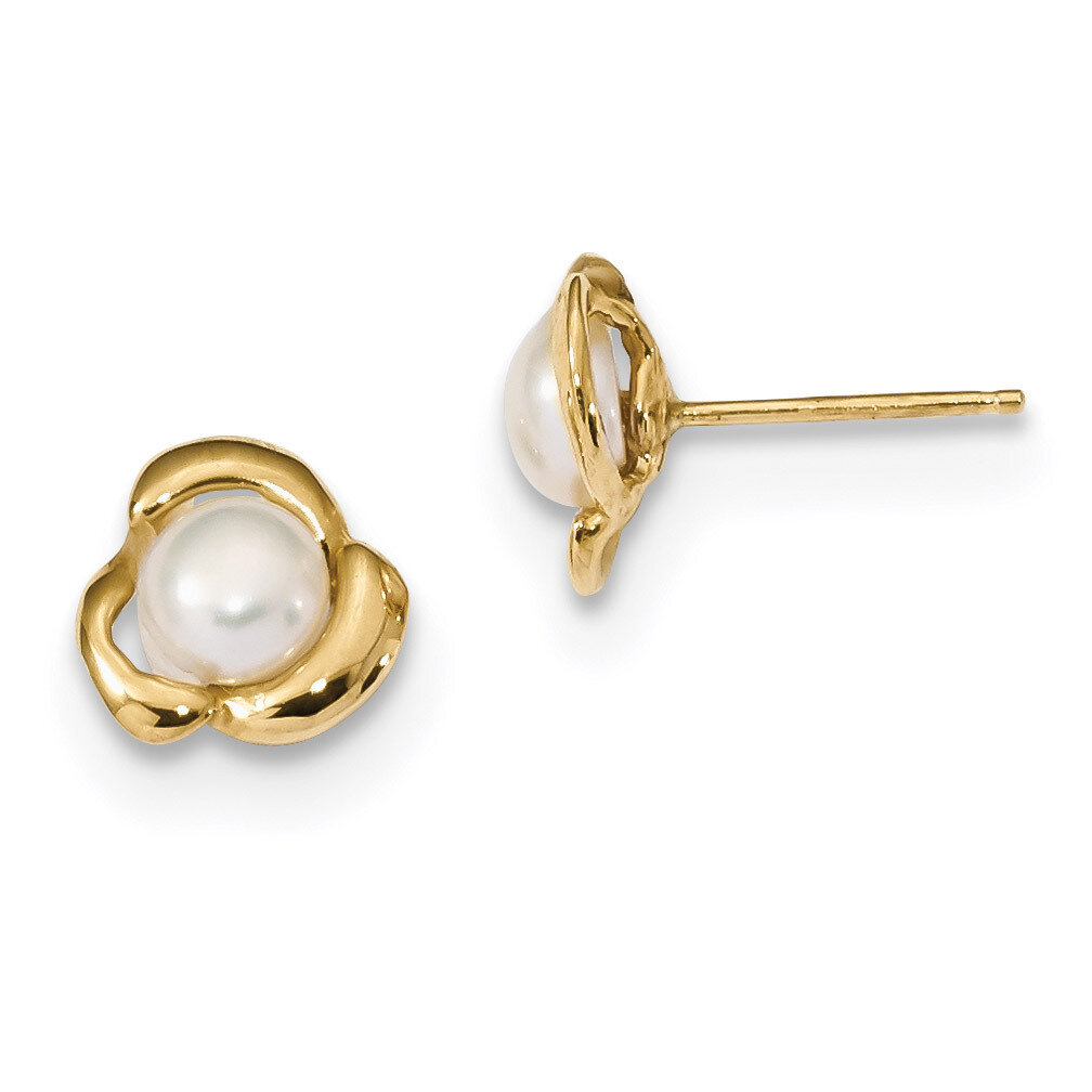 5-6mm White Button Freshwater Cultured Pearl Post Earrings 14k Gold XF609E