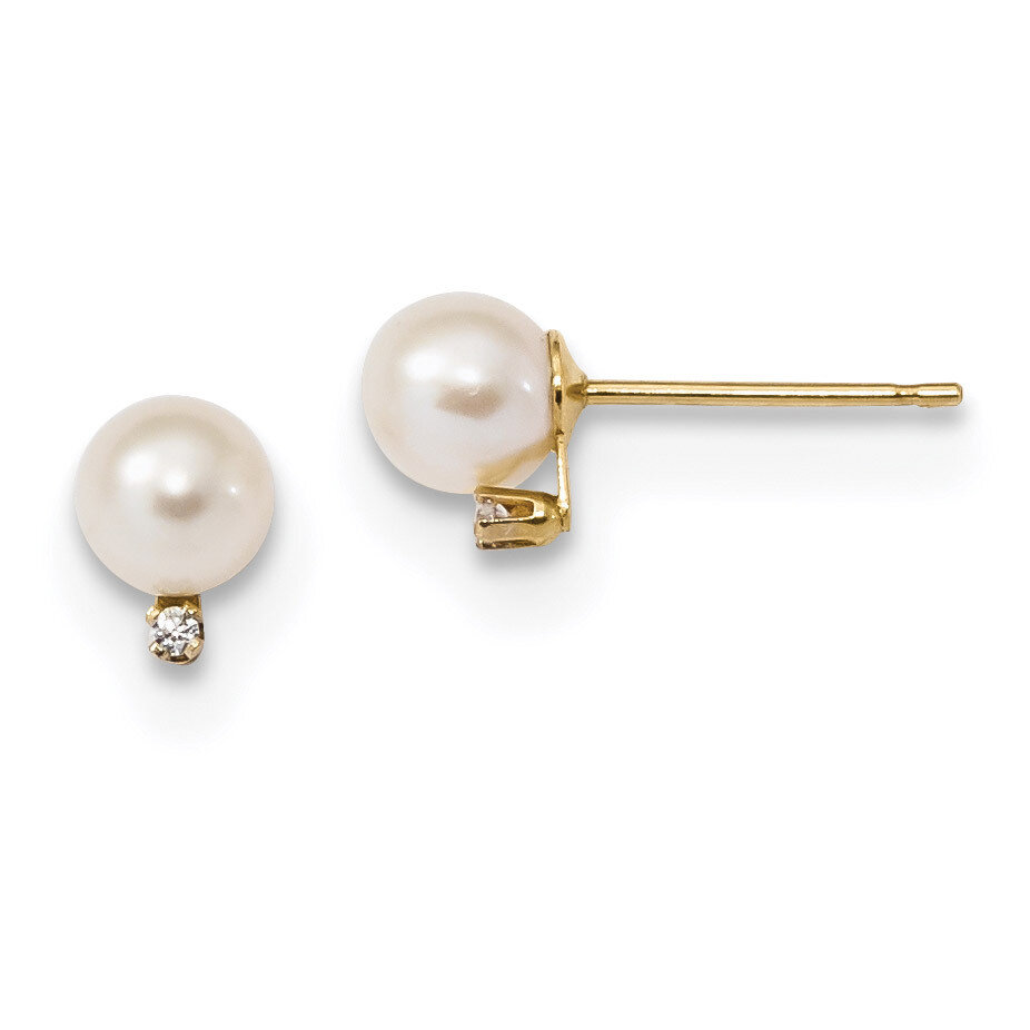 Children&#39;s 5-5.5mm White Round Fresh WaterC Pearl CZ Diamond Earrings 14k Gold XF620E, MPN: XF620E,…