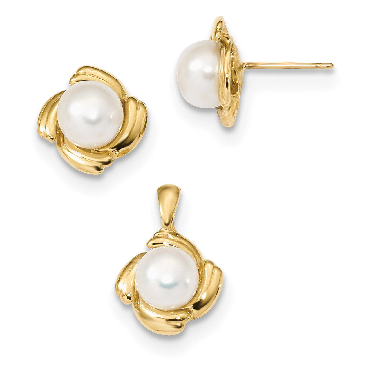 6-7mm White Button Fresh WaterC Pearl Earring and Pendant Set 14k Gold XF626SET, MPN: XF626SET, 883…