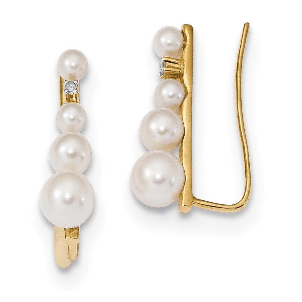 Freshwater Cultured Pearl &amp; Diamond Ear Climber Earring 14k Gold XF633E, MPN: XF633E, 191101434426