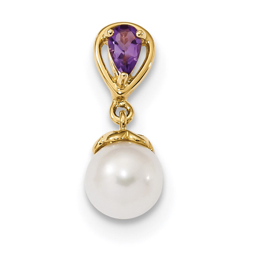 Amethyst & Freshwater Cultured Pearl Polished Pendant 14k Gold XF642AM