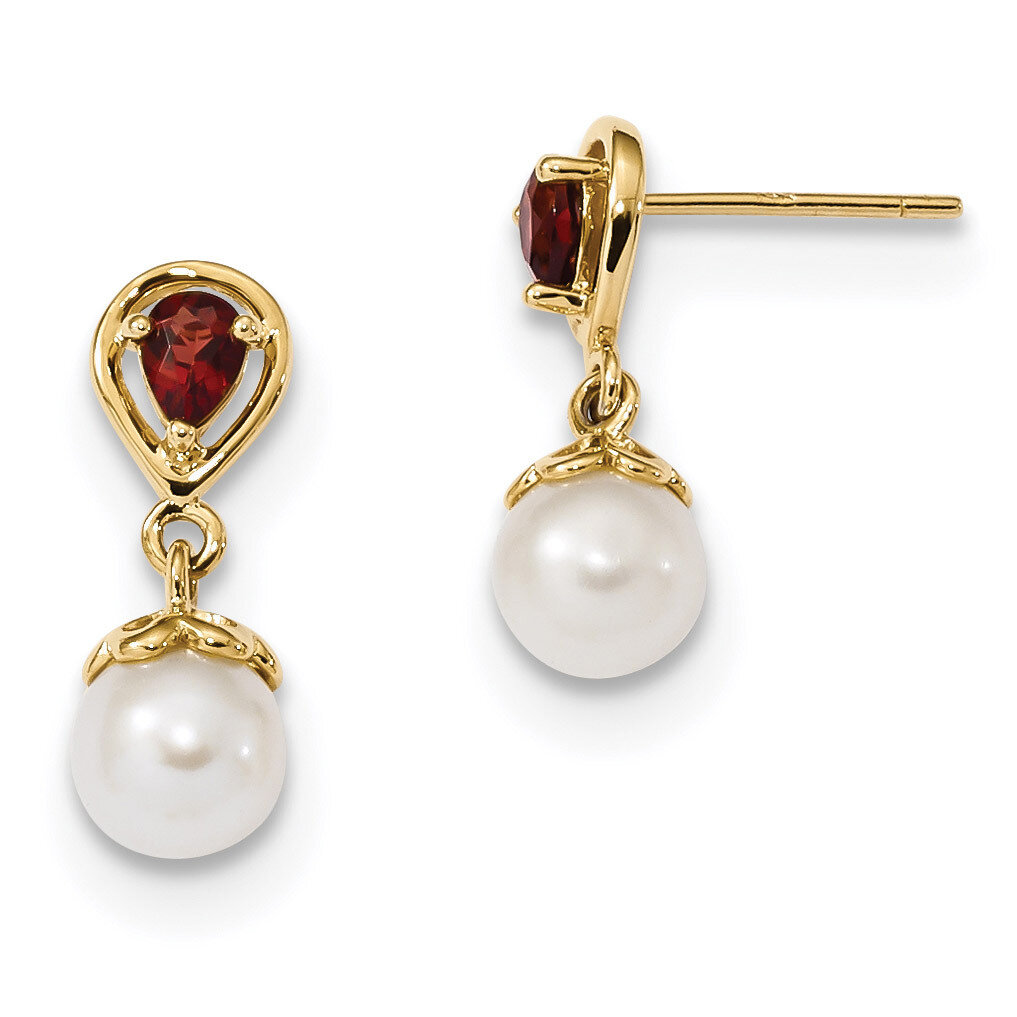Mozambique Garnet &amp; Fresh WaterC Pearl Post Dangle Earrings 14k Gold XF643GA, MPN: XF643GA, 1911014…