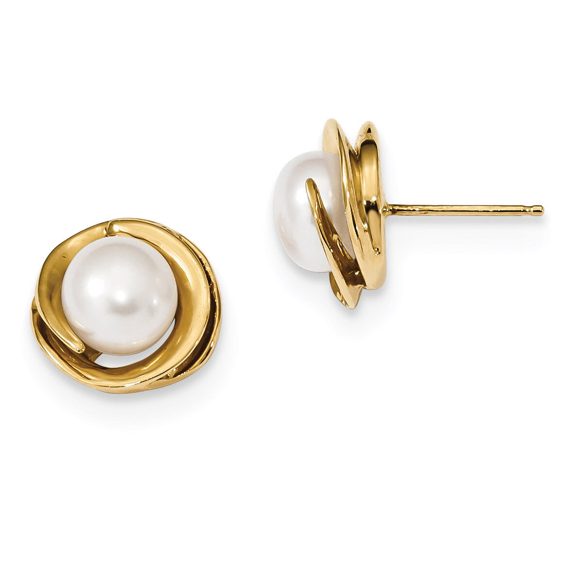 6-7mm White Button Freshwater Cultured Pearl Post Earrings 14k Gold XF646E, MPN: XF646E, 1911014345…