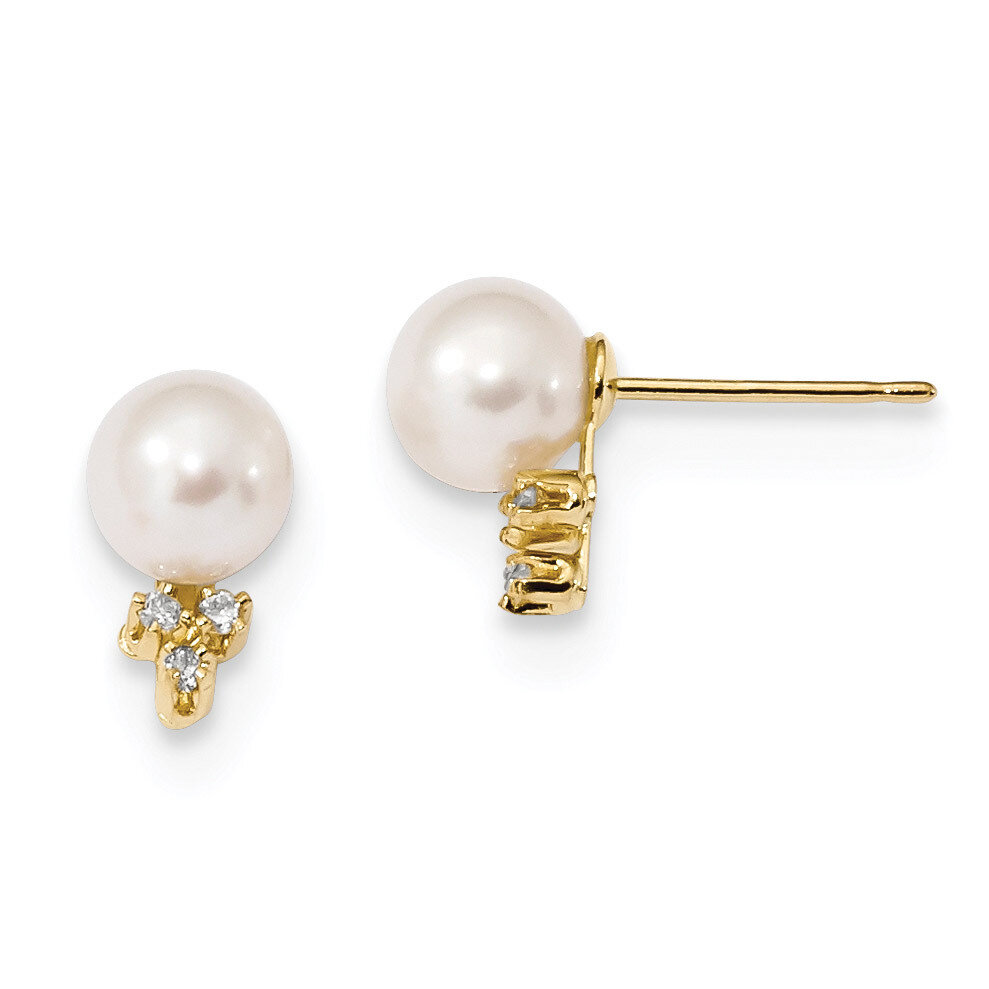 6-7mm White Round Fresh WaterC Pearl .06ct Diamond Earrings 14k Gold XF647E, MPN: XF647E, 191101434…