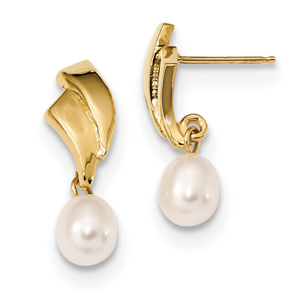 5-6mm White Rice Freshwater Cultured Pearl Post Dangle Earrings 14k Gold XF659E
