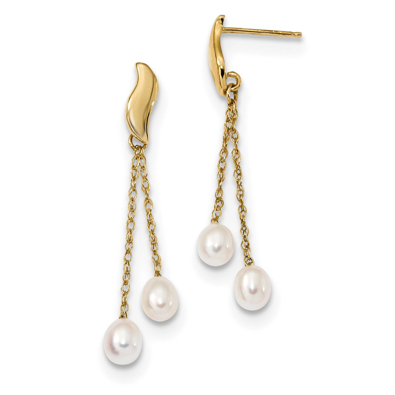 4-5mm White Freshwater Cultured Pearl Post Dangle Earrings 14k Gold XF677E