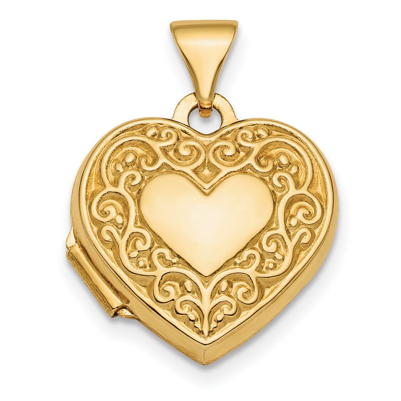 Fancy Scroll 15mm Heart Locket 14k Gold Polished XL713