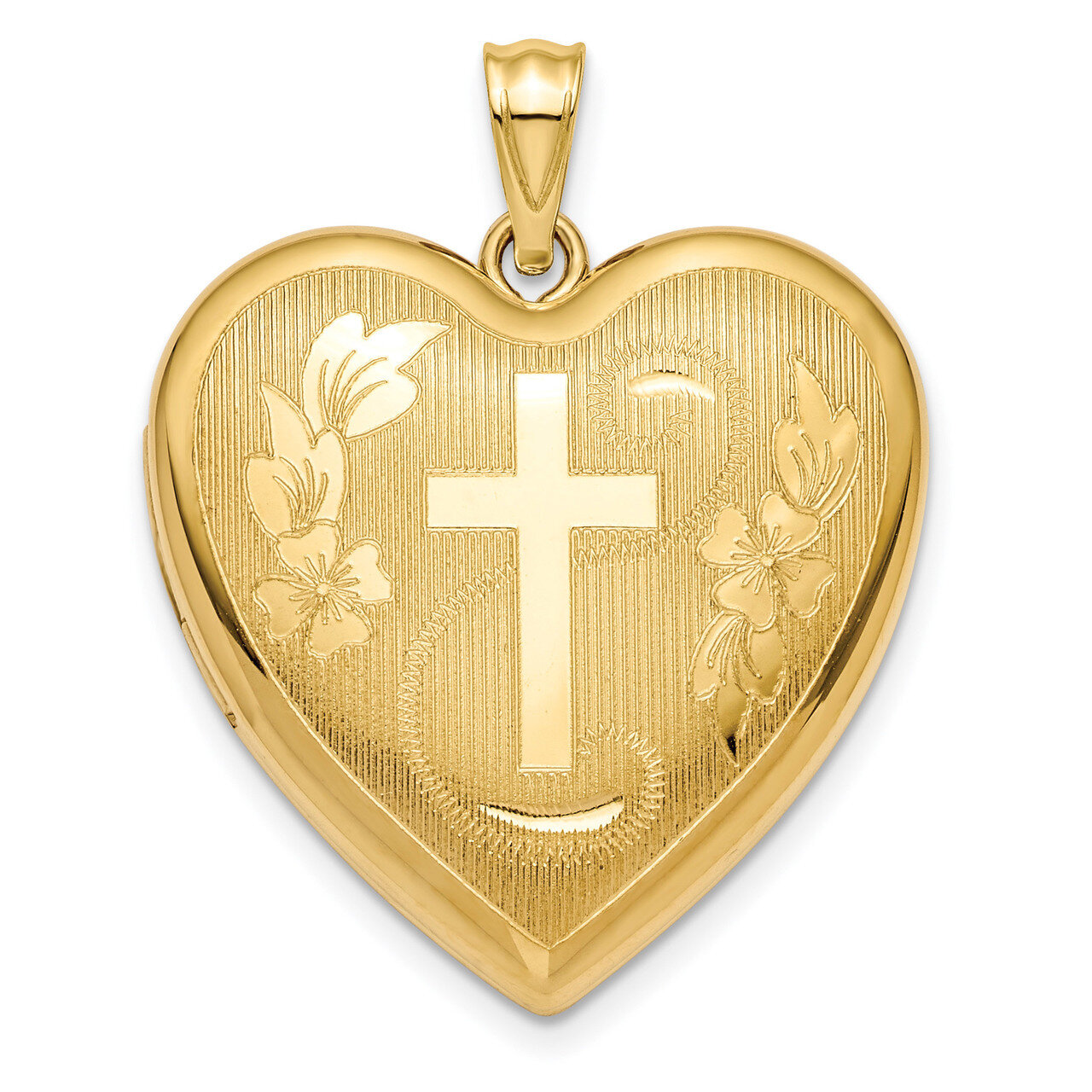 24mm Diamond -cut Cross Ash Holder Heart Locket 14k Gold XL717