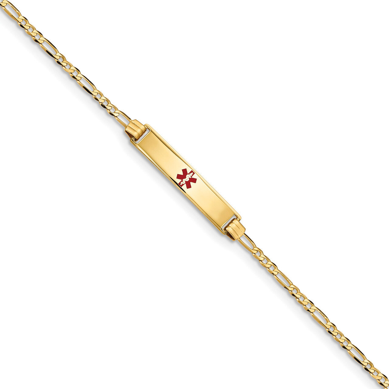 7 Inch Medical Red Enamel Figaro ID Bracelet 14k Gold XM550CR-7, MPN: XM550CR-7, 191101436246