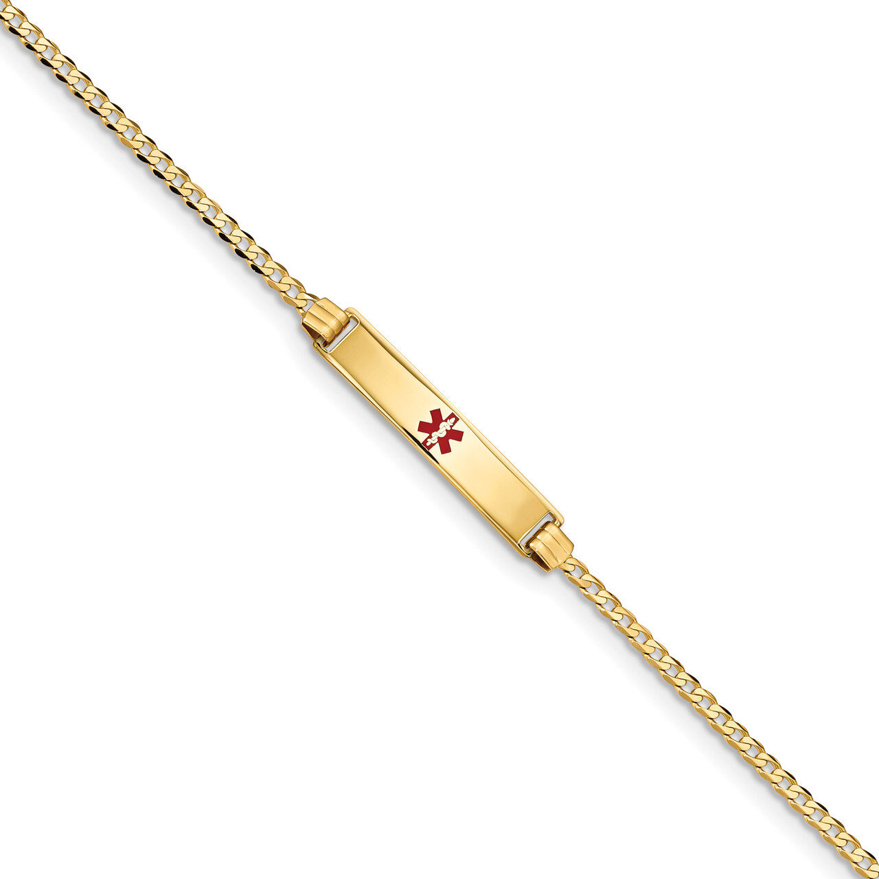 7 Inch Medical Red Enamel Curb Link ID Bracelet 14k Gold XM551CR-7, MPN: XM551CR-7, 191101436284