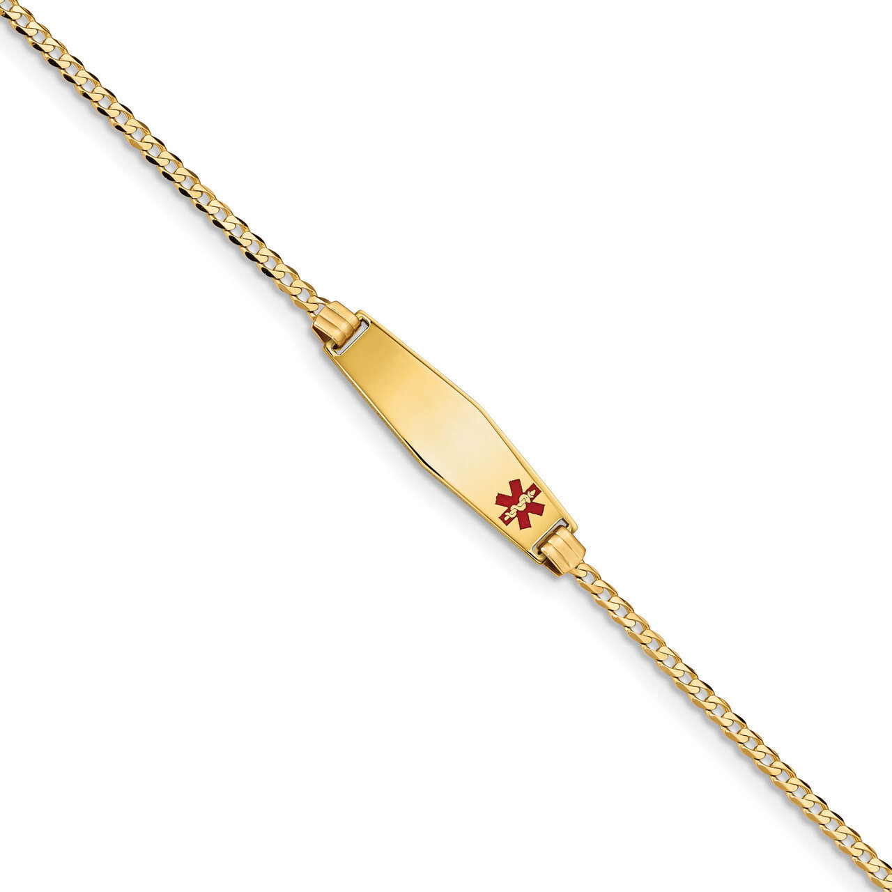 7 Inch Medical Soft Diamond Shape Red Enamel Curb Link ID Bracelet 14k Gold XM551FC-7, MPN: XM551FC…