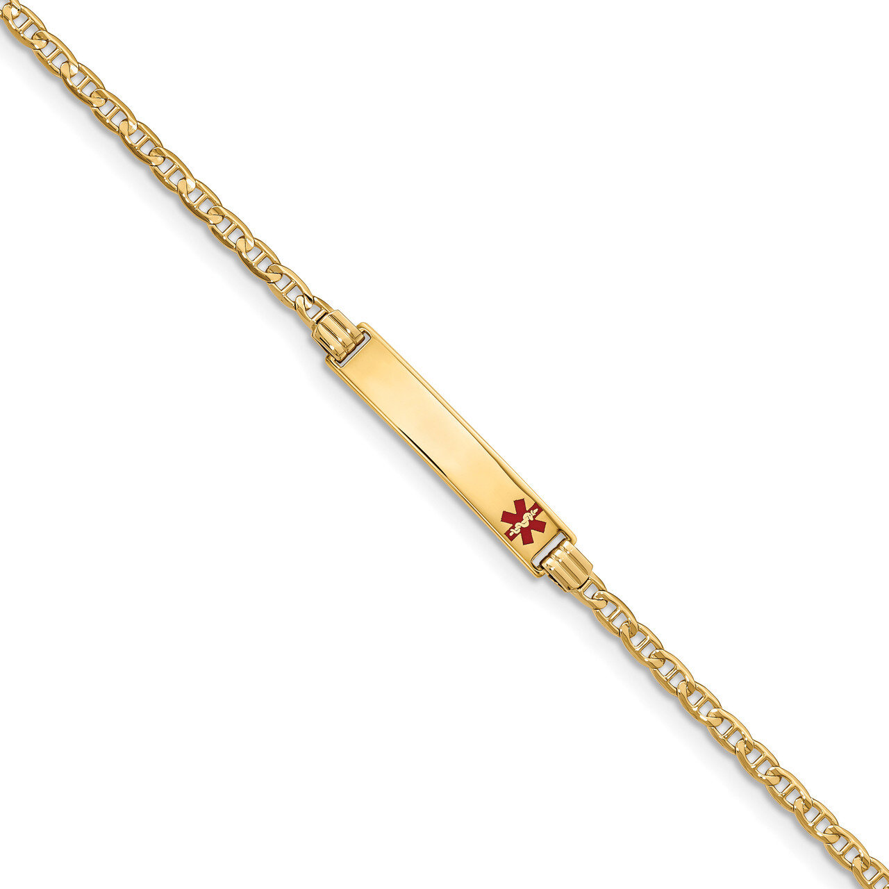 7 Inch Medical Red Enamel Anchor ID Bracelet 14k Gold XM552FR-7