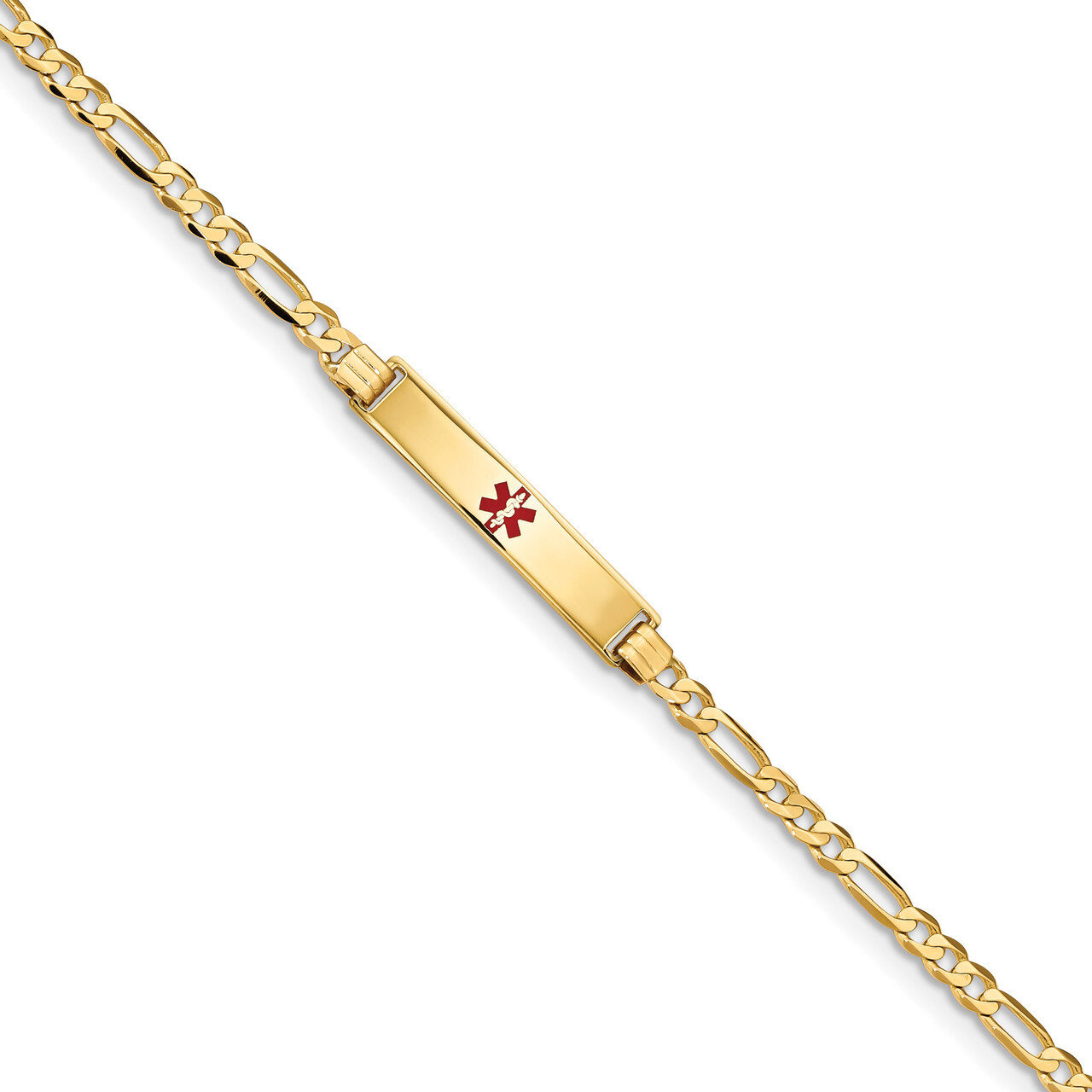 8 Inch Medical Red Enamel Figaro ID Bracelet 14k Gold XM553CR-8, MPN: XM553CR-8, 191101436352
