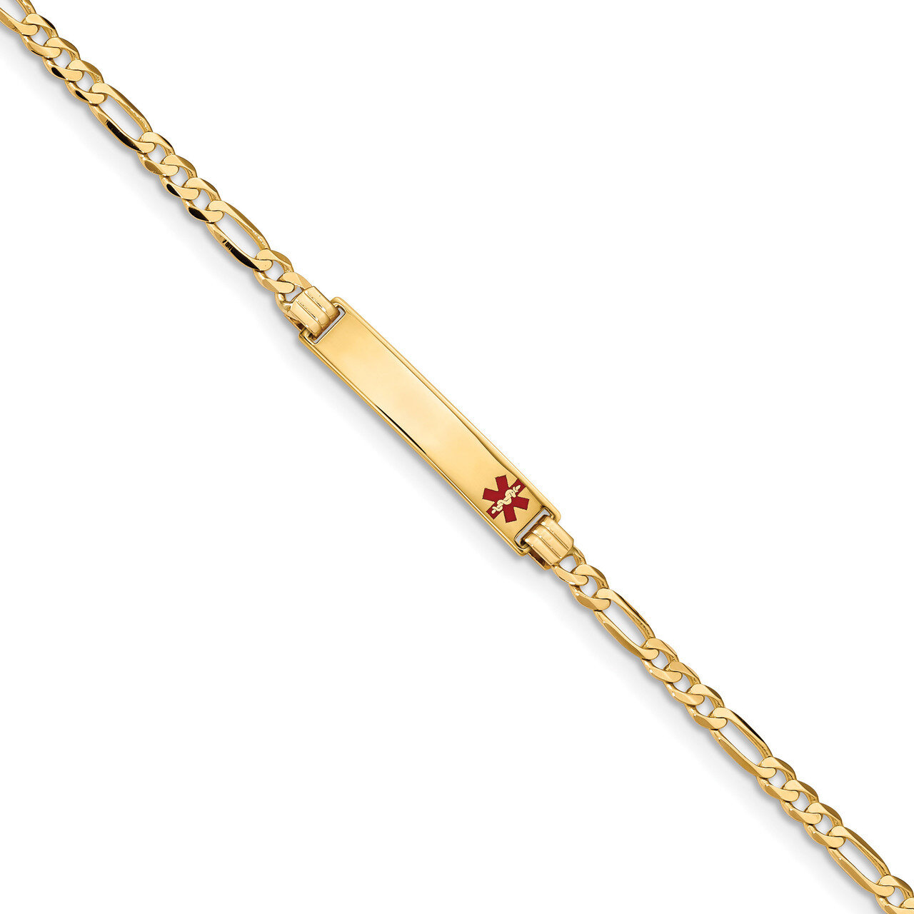 7 Inch Medical Red Enamel Figaro ID Bracelet 14k Gold XM553FR-7, MPN: XM553FR-7, 191101436369