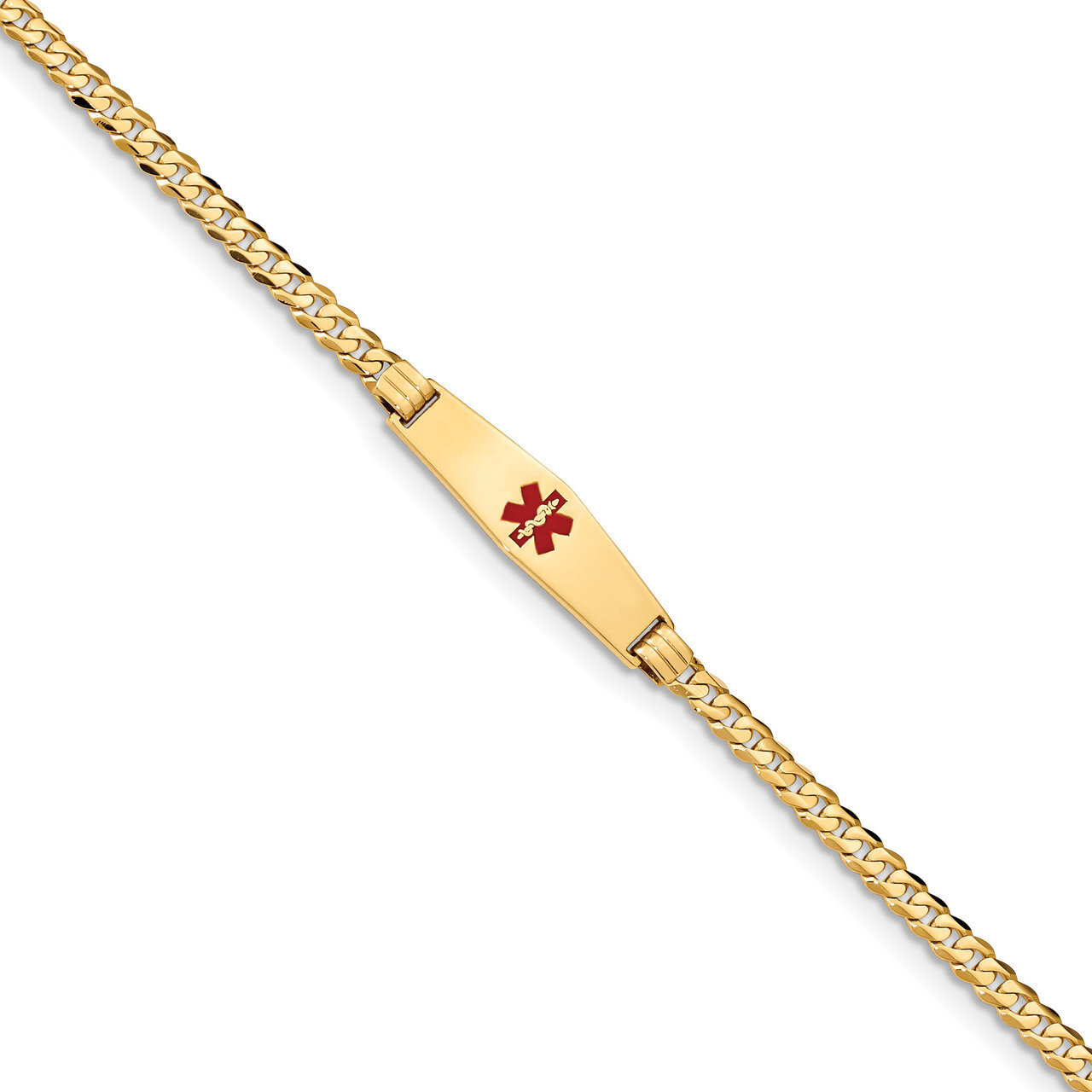 Medical Soft Diamond Shape Red Enamel Curb Link ID Bracecet 14k Gold XM554CC-7