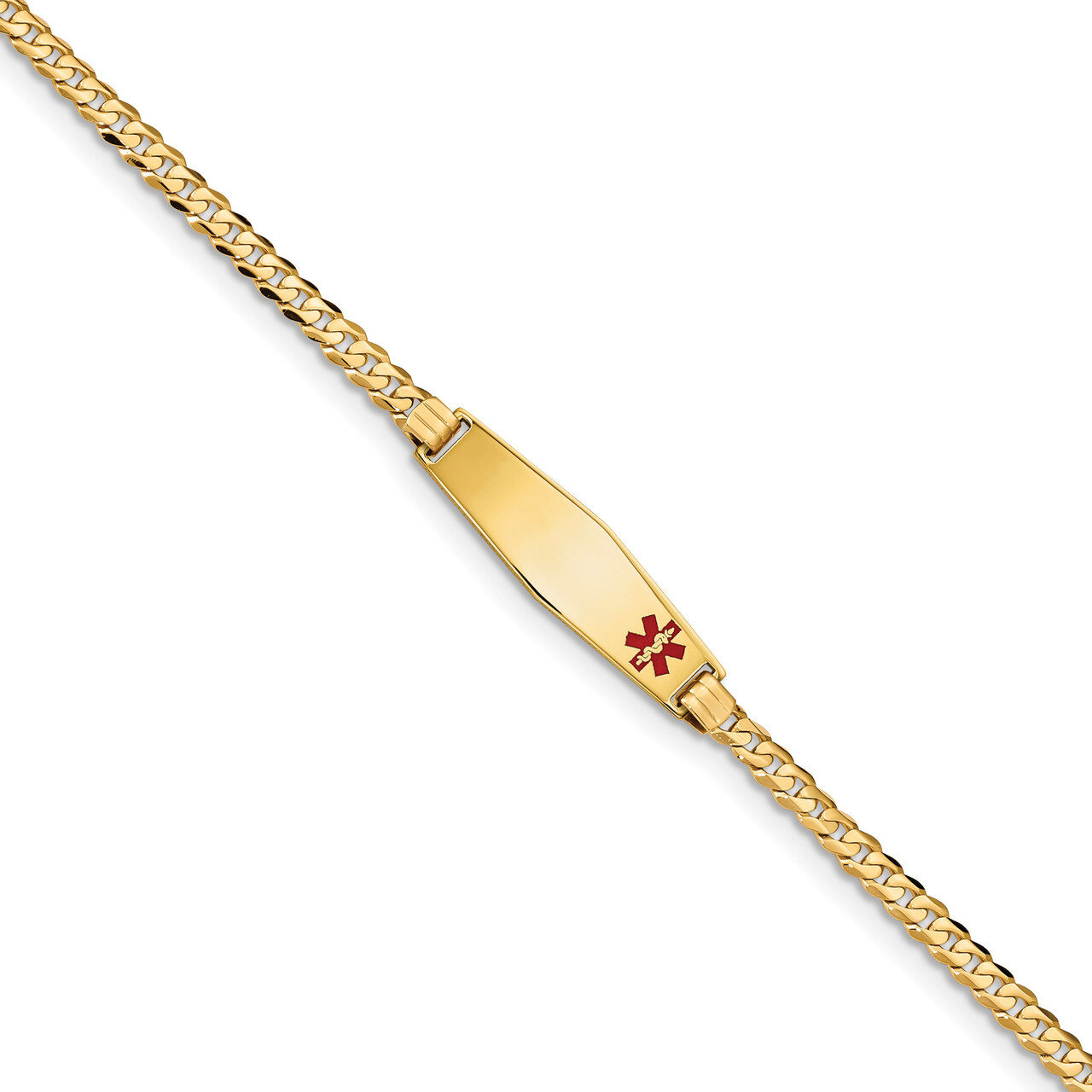 Medical Soft Diamond Shape Red Enamel Curb Link ID Bracecet 14k Gold XM554FC-7
