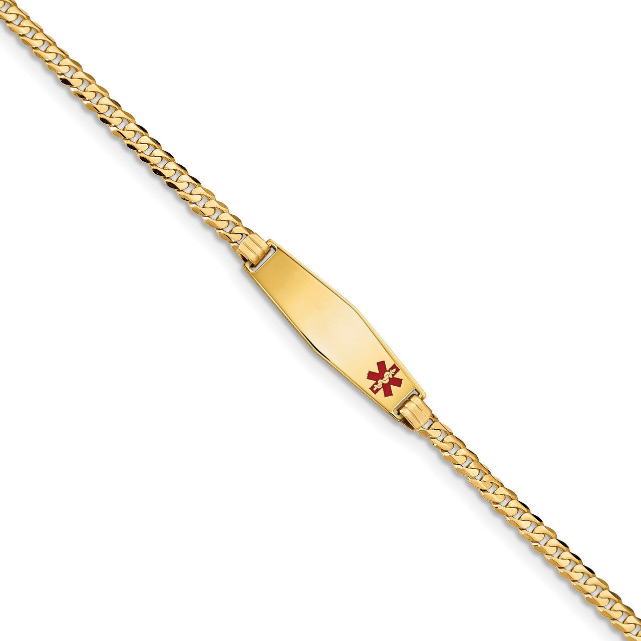 Medical Soft Diamond Shape Red Enamel Curb Link ID Bracecet 14k Gold XM554FC-8, MPN: XM554FC-8, 191…