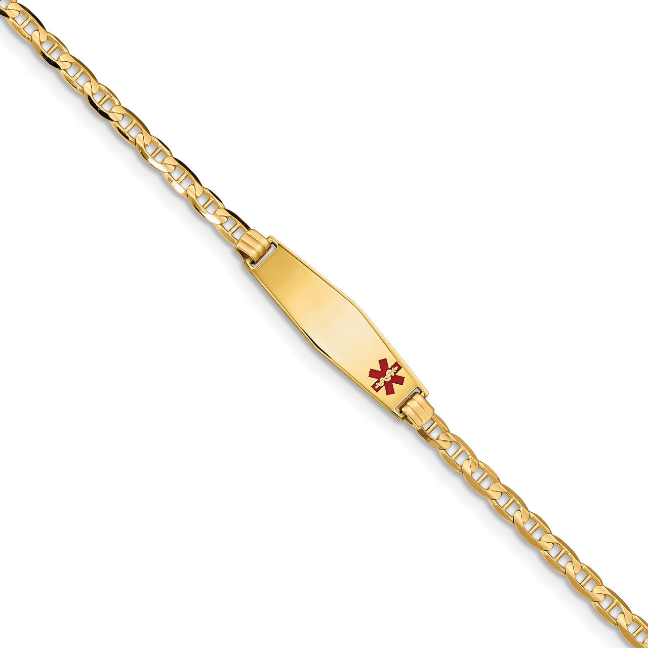 8 Inch Medical Soft Diamond Shape Red Enamel Anchor Link ID Bracelet 14k Gold XM555FC-8, MPN: XM555…