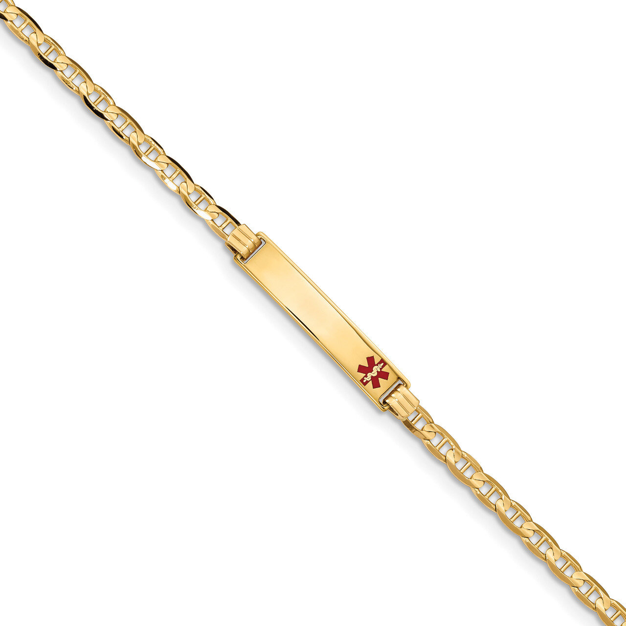 7 Inch Medical Red Enamel Anchor Link ID Bracelet 14k Gold XM555FR-7